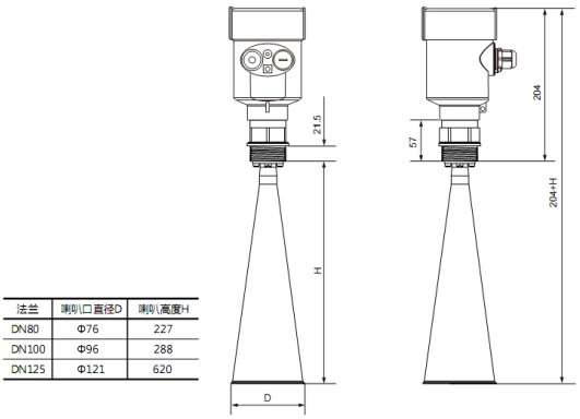 雷達液位變送器RD708外形尺寸圖