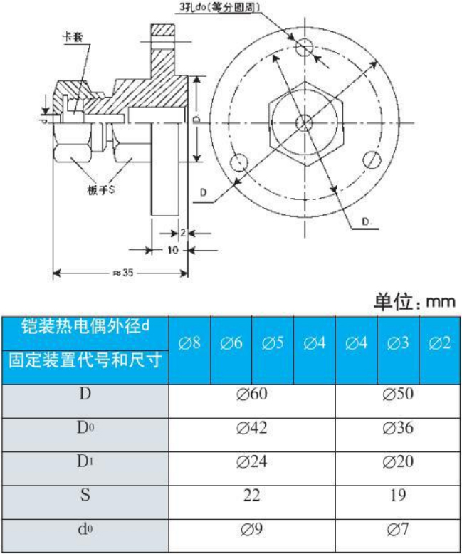 wrnk熱電偶法蘭安裝尺寸圖