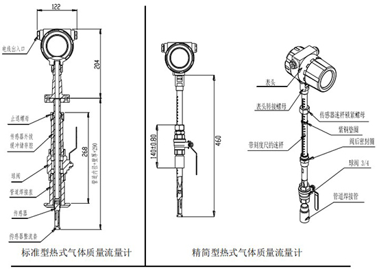 小流量氣體質量流量計插入式結構圖